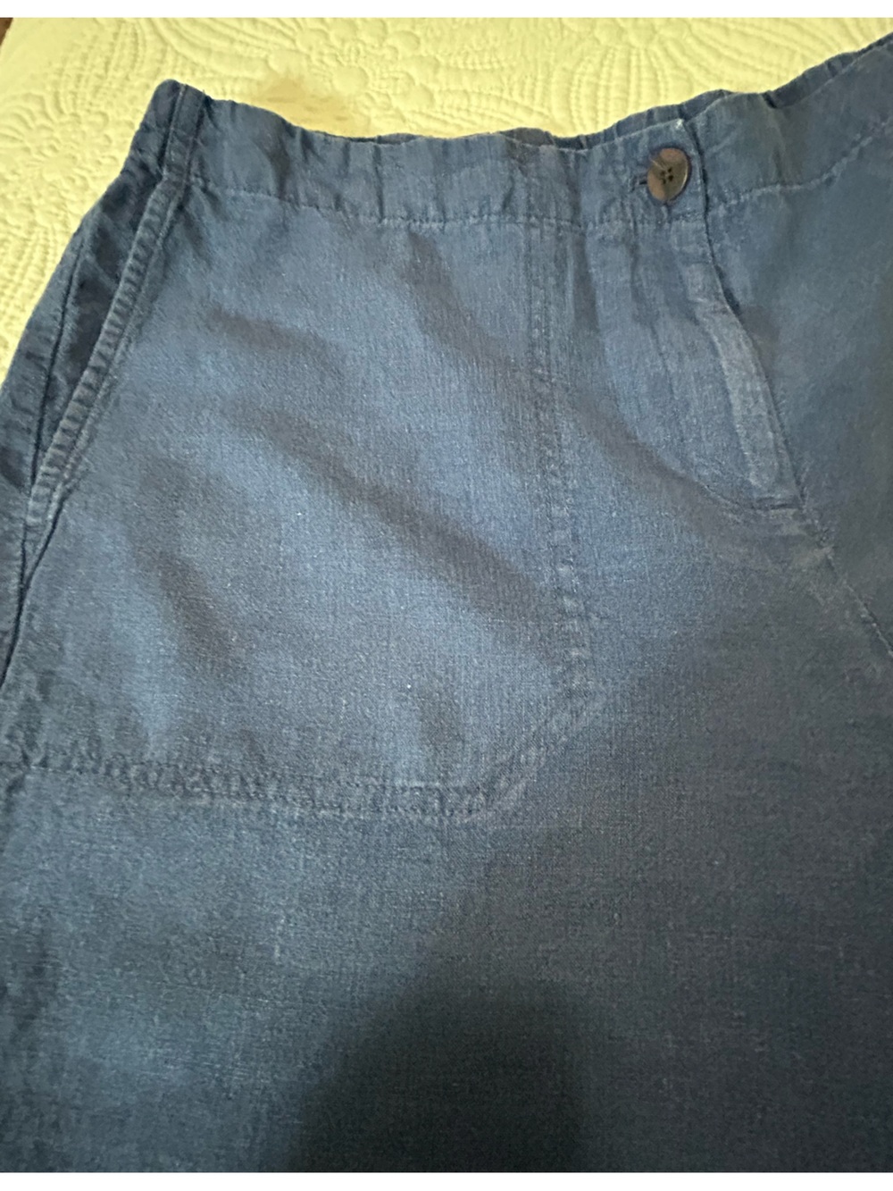 Womens J.Jill Marine Blue Linen Size XL Gently Worn Wide-Leg Cropped Pants CUTE! - Picture 2 of 4